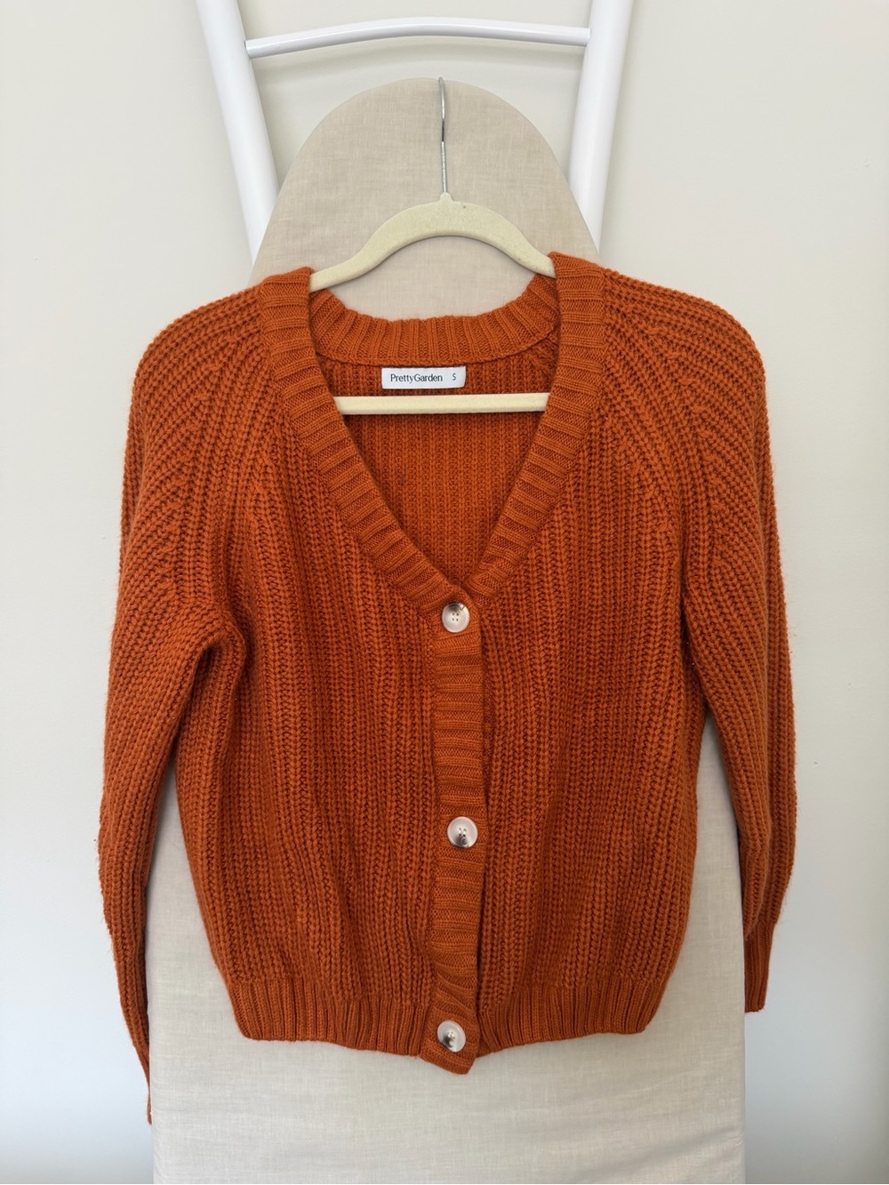 Amazon Orange Ribbed V-Neck Button Cardigan